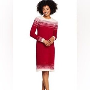 Lands' End Red and Cream Fair Isle Long Sleeve Dress